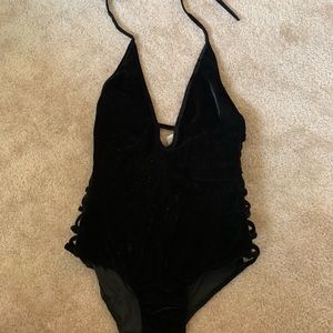IHeartRaves Velvet lace-up bodysuit